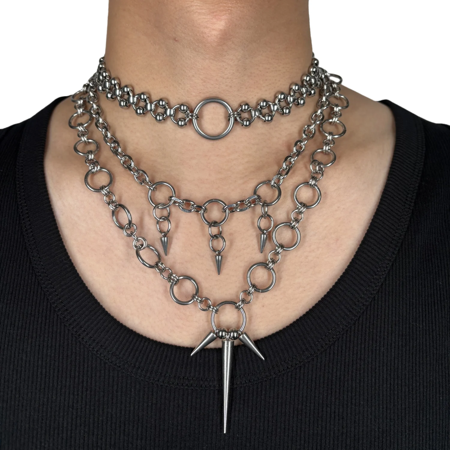 Punk Schmuck Ring Spleißen Niet Anhänger Titan Stahl Halskette für Frauen Männer Goth Ästhetische Halskette Set Grunge Zubehör Image