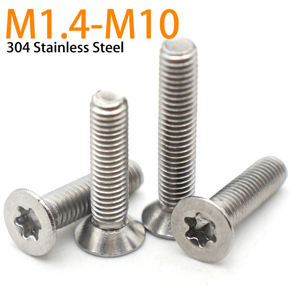 50–2 Stück M1,4 M1,6 M2 M2,5 M3 M4 M5 M6 M8 M10 (A2-70) 304 Edelstahl GB2673 Sechslappen-Torx-Flachsenkkopfschrauben Bolzen Image