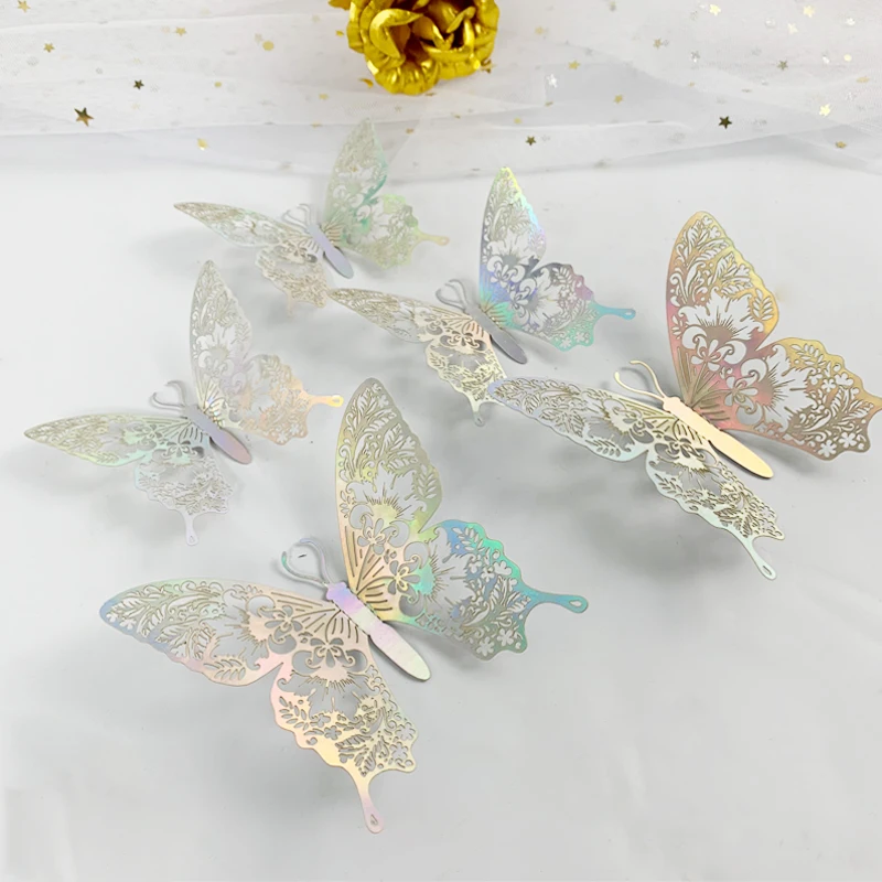 12 teile/los 3D Hohl Bunte Schmetterling Wand Aufkleber für Kinderzimmer Kinderzimmer Dekor Hochzeit Dekoration Wohnzimmer Schlafzimmer Kunst