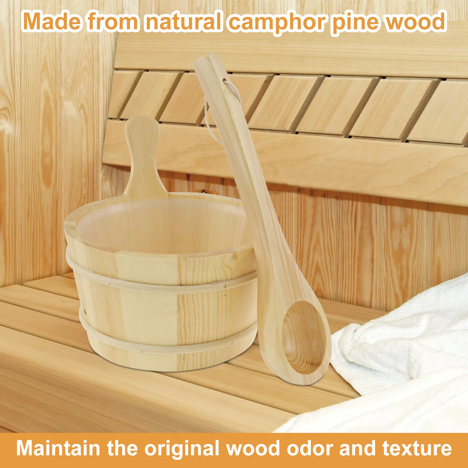 4L Sauna-Eimer und Schöpfkelle-Set aus Holz, Naturholz, SPA, dampfendes Badezimmer, Sauna-Zubehör-Set für Zuhause, Sauna/Sauna, Dampfbad