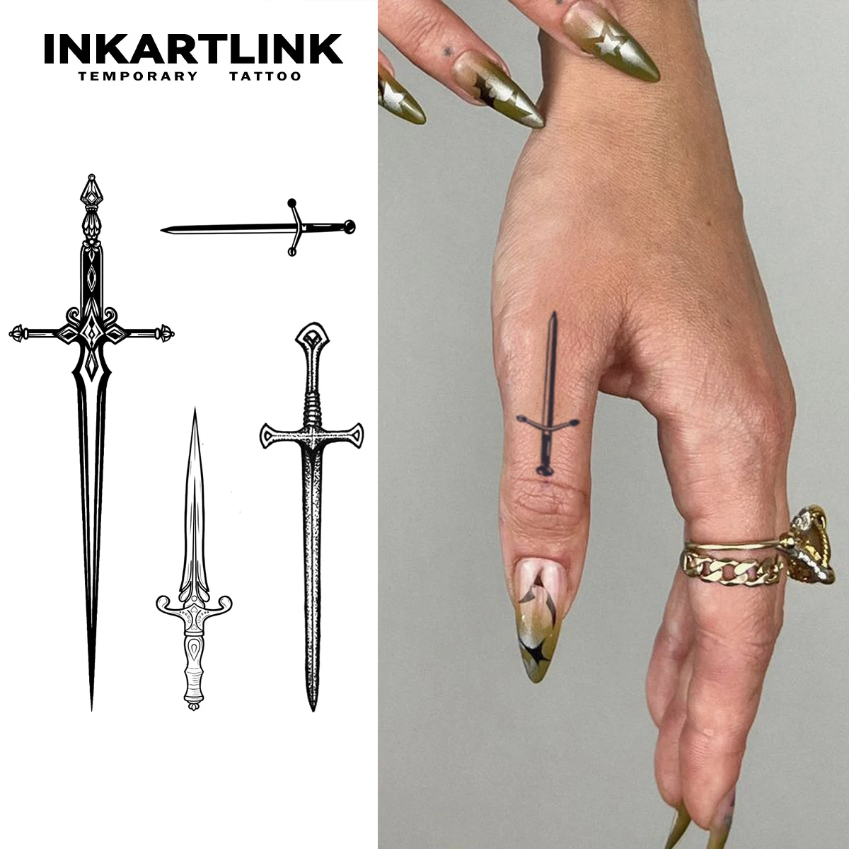 Temporäres Schwert-Tattoo, hält bis 15 Tage, neue Technologie, magischer, wasserfester, semi-permanenter Aufkleber, für Urlaubspartys für Männer. Image