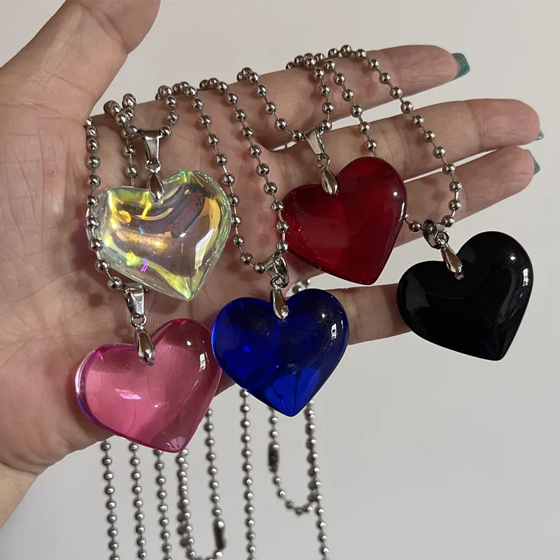 Goth Big Love Herz Anhänger Halskette für Frauen Trendy Punk Runde Perlen Kette Grunge Y2K Schmuck Zubehör Steampunk Image