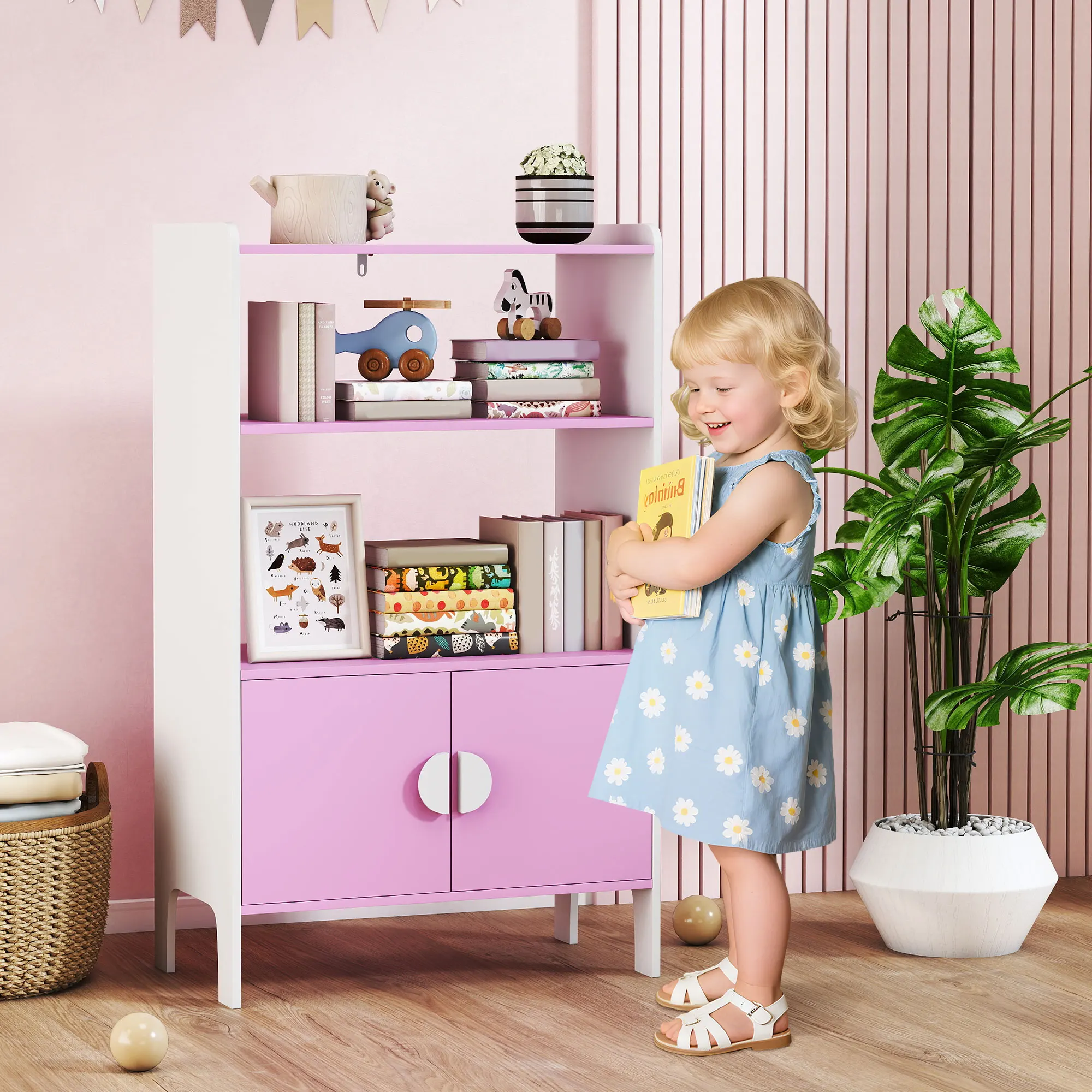 AIYAPLAY Bücherregal Kinder Kinderregal mit 2 Ablage, Schrank Aufbewahrungsregal Image