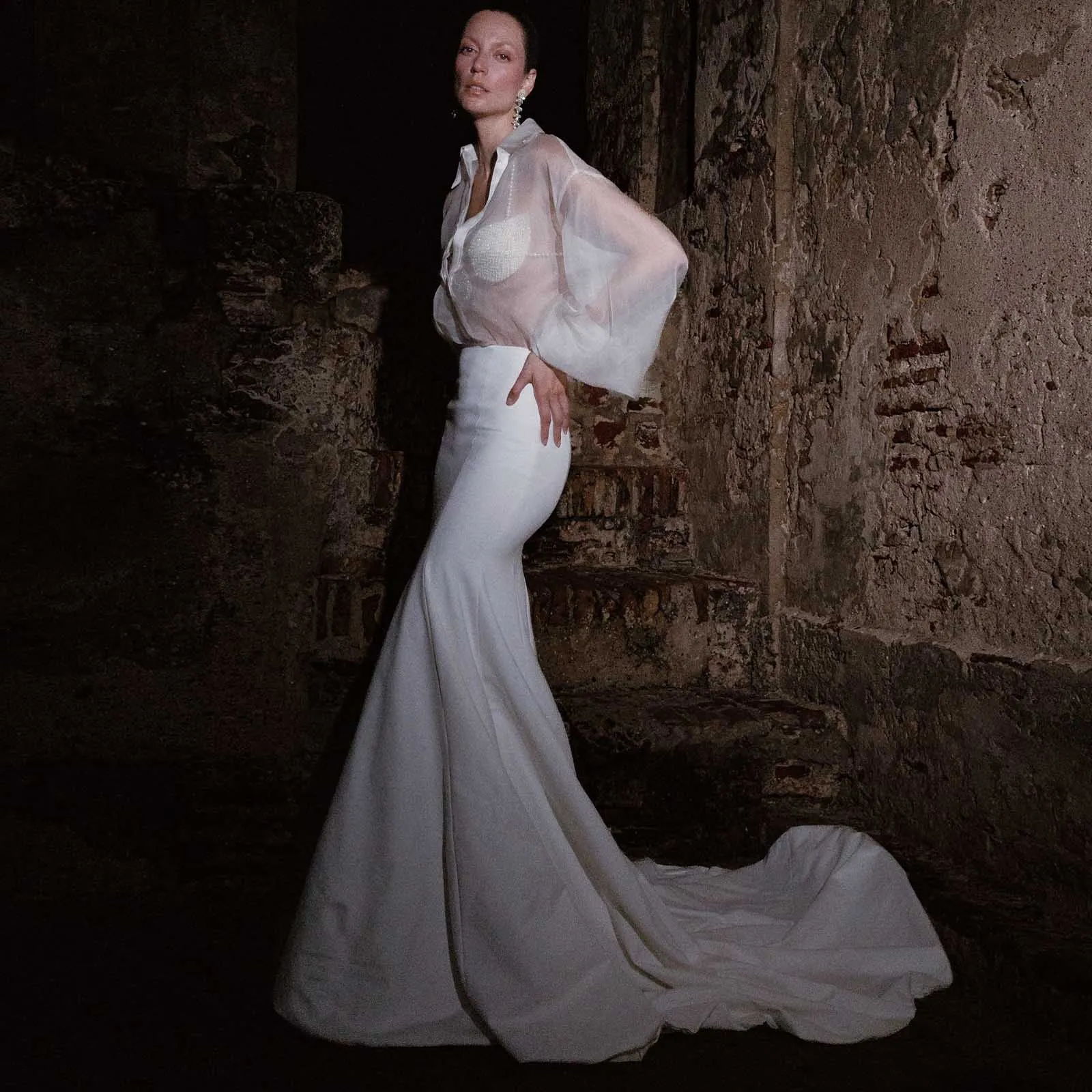 Weißer Meerjungfrauen-Hochzeitsrock mit hoher Taille und langer Schleppe, formeller Partyrock, Damen-Abendkleid, Brautrock, individuell anpassbar in allen Farben und Größen