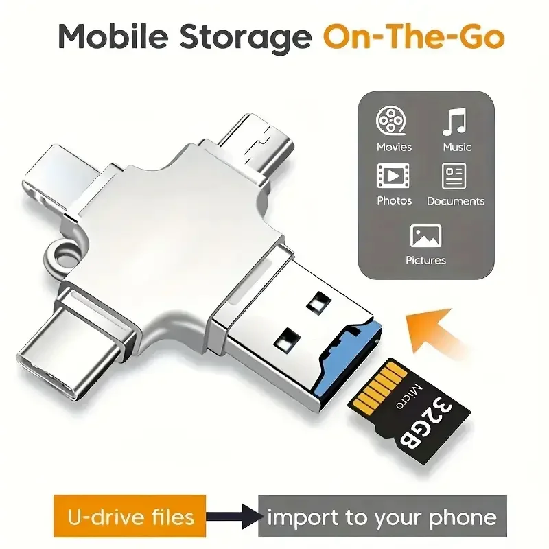 2 stücke 4 In 1 Speicher Micro SD Kartenleser Für IPhone IpadAndroid MacPC Kamera Typ C Beleuchtung USB C android Reader Tragbare Reader