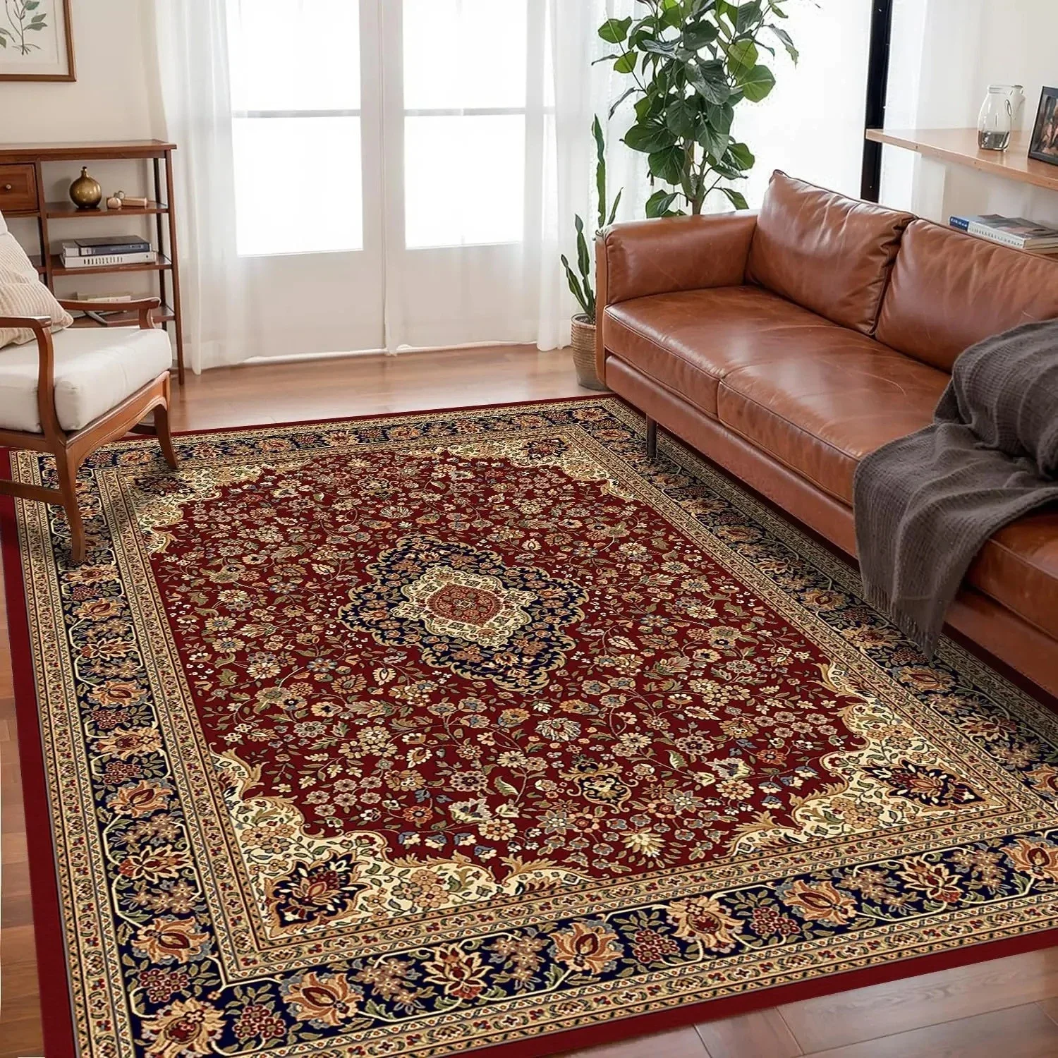 VIKAMA Bodenmatte im Bohemian-Stil, rutschfest, pflegeleicht, Wohnzimmerteppich, großer Bodenteppich, Schlafzimmer- und Wohnzimmer-Heimdekoration Image
