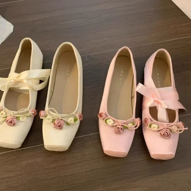 Frauen Wohnungen Bogen Marie Janes Schuhe Neue Lolita Kleid Karree Schuhe Designer Walking Sandalen Weibliche Elegante Zapatos