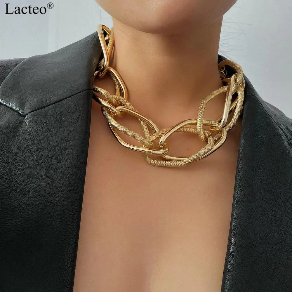 Lacteo Punk Multi Layered Gold Farbe Kette Choker Halskette Schmuck für Frauen Hip Hop Große Dicke Klobige Schlüsselbein Kette Halskette