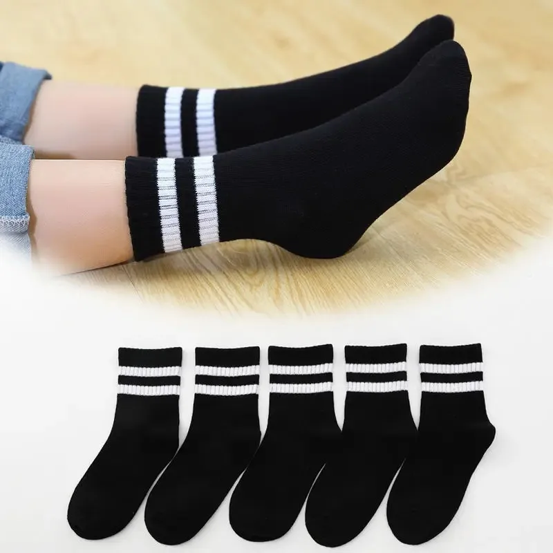 5 Paare/los Reine Farbe Weiche Atmungsaktive Baumwolle Kinder Schule Socken Mädchen Jungen Casual Grau Schwarz Weiß Sport kinder Socken Image