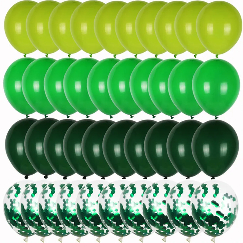 40 Stück Retro dunkelgrüne Luftballons Set Konfetti Ballon Dschungel Safari Tier Geburtstag Party Dekorationen Kinder Junge Baby Dusche Gefälligkeiten Image