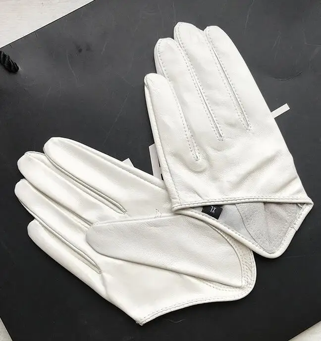 Frauen natürliche schaffell leder solide weiße farbe halbe palm handschuhe weibliche echtes leder mode kurze fahren handschuh R1169
