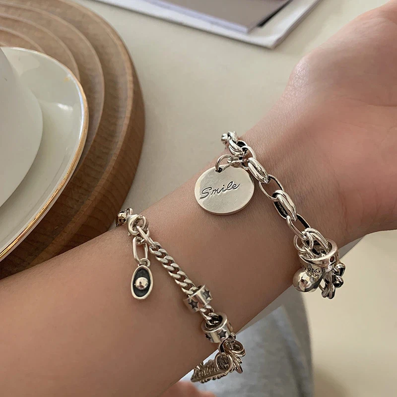 VENTFILLE 925 Sterling Silber Thai Silber Armband für Frauen Vintage Geometrische Herz Liebe Glück Punk Schmuck 2023 Neue Dropship