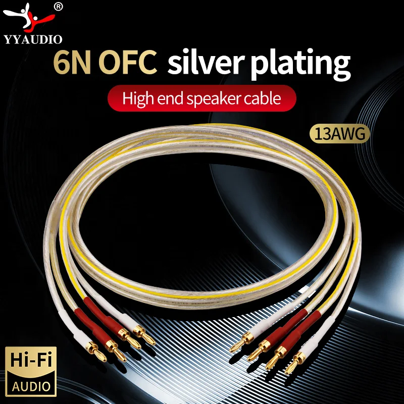 HIFI versilbertes Lautsprecherkabel High-End 6N OFC Lautsprecherkabel für Verstärker Hi-Fi-Systeme Y-Stecker Bananenstecker Lautsprecherkabel Image