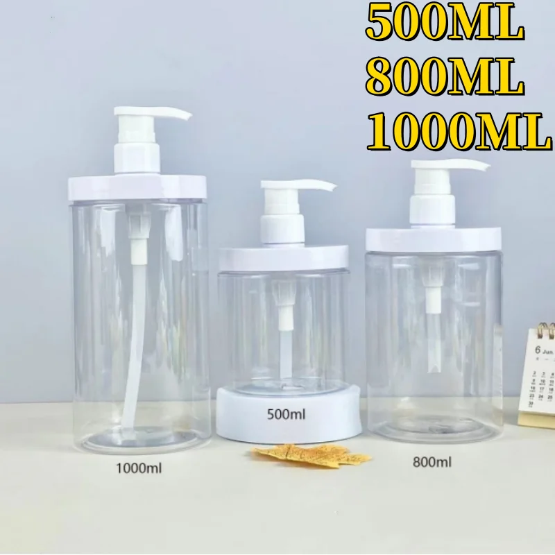 1PC 500ml/1000ml Kunststoff Pump Flasche Spender Breite Öffnung Nachfüllbare Leere Flasche für Reise Dusche seife Image