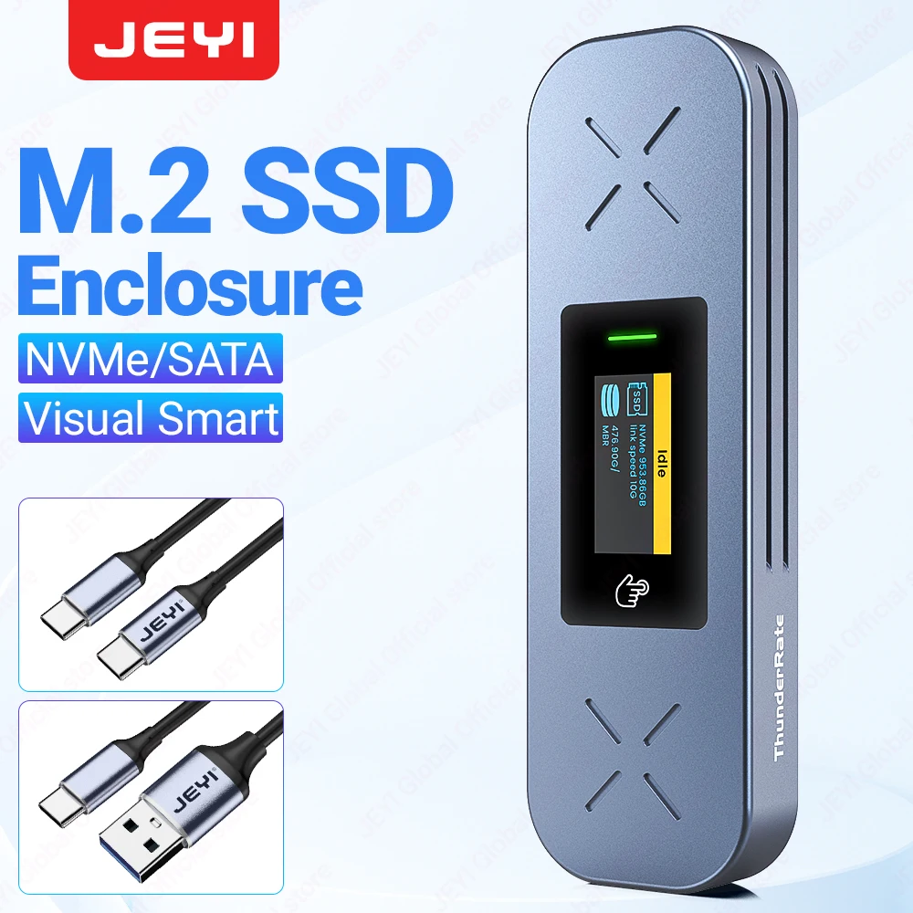 JEYI Visuelles Smart M.2 NVMe/SATA SSD-Gehäuse, USB 3.2 Gen 2 10Gbps Externes M2-Adaptergehäuse, Unterstützt M-Key B +M Key UASP Trim Image