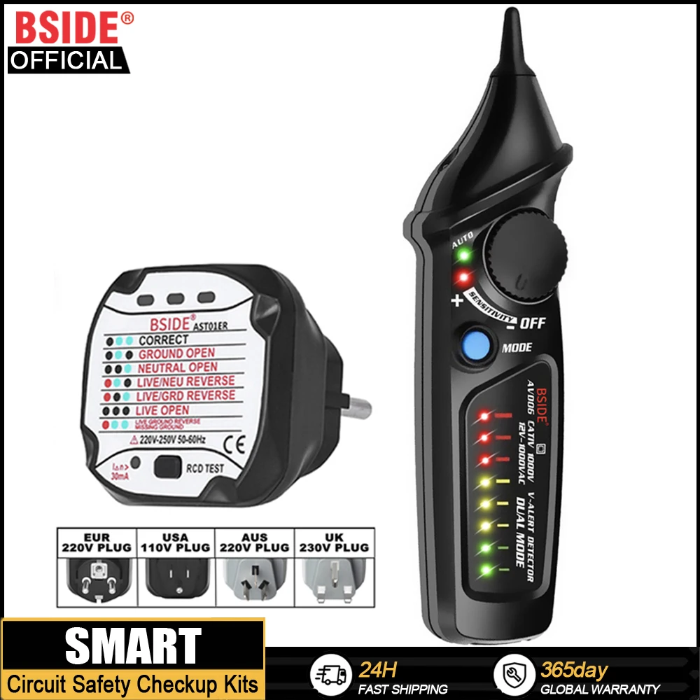 BSIDE Schaltung Sicherheit Checkup Kit AVD06 Spannung Detektor Und Steckdose Tester RCD GFCI Test NCV Kontinuität Neutral Live draht überprüfen Image
