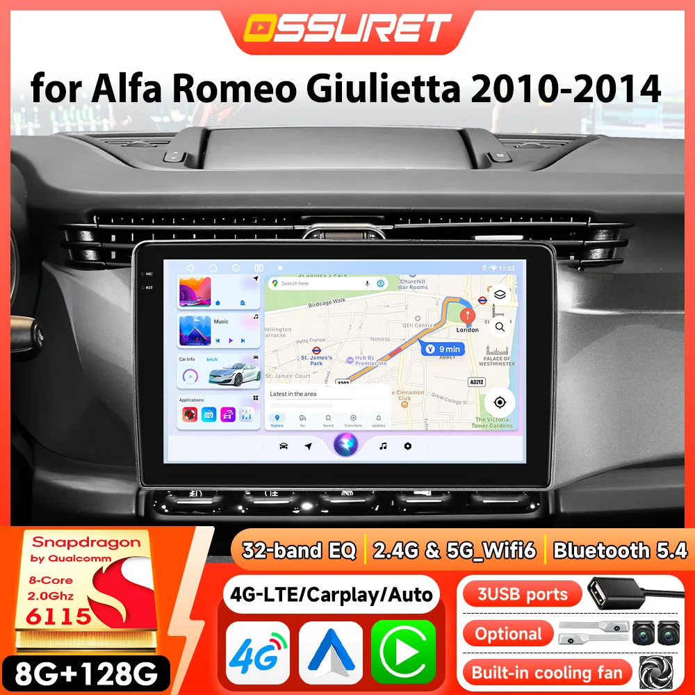 OSSURET Android Auto Multimedia Player Stereo für Alfa Romeo Giulietta 2010-2014 Android Auto Wireless Carplay DSP 6115 GPS Navi Image