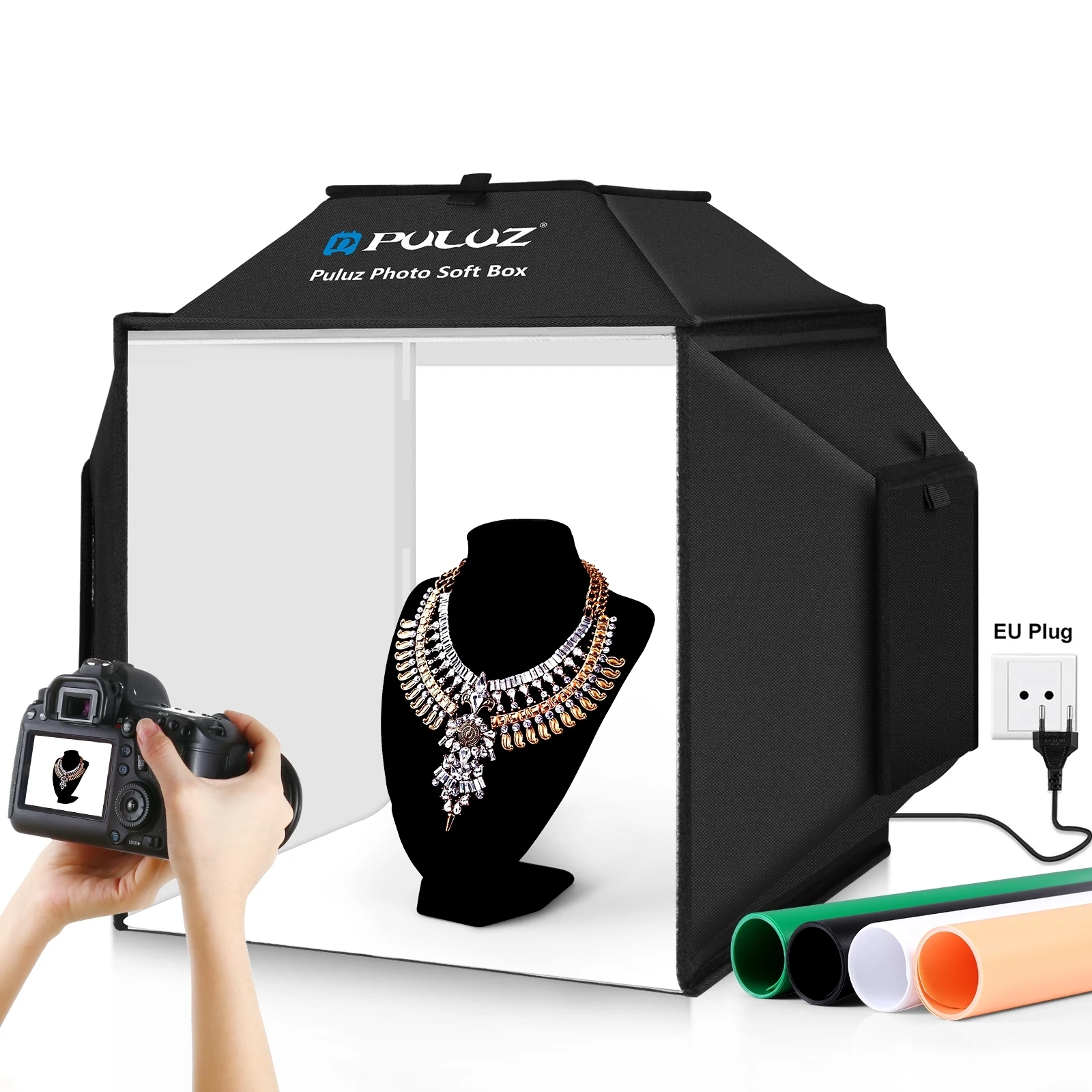 PULUZ 40 cm faltbares 72 W 5500 K Fotostudio-Schießzelt, Softbox, Fotografie-Beleuchtungsset und 4 Farben Hintergründe, faltbare Softbox Image