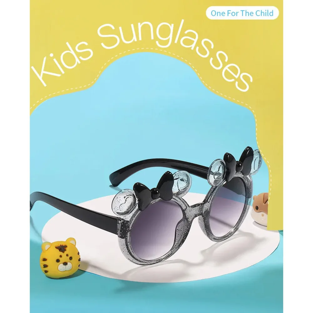 2025, bonbonfarbene Kinder-Sonnenbrille mit Schleife für Mädchen, trendige Sonnenbrille, niedliche Cartoon-Foto-Brille in konkaver Form Image