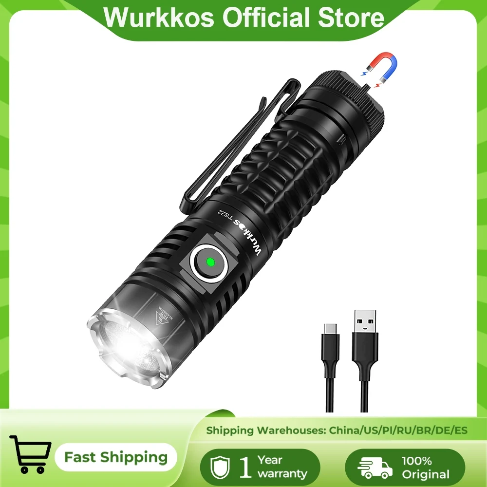 Wurkkos TS22 Taschenlampe Wiederaufladbar 21700 mit XHP70D HICRI LED 4500 Lm Magnetische Endkappe und Rückwärtsladung für Wanderungen Image