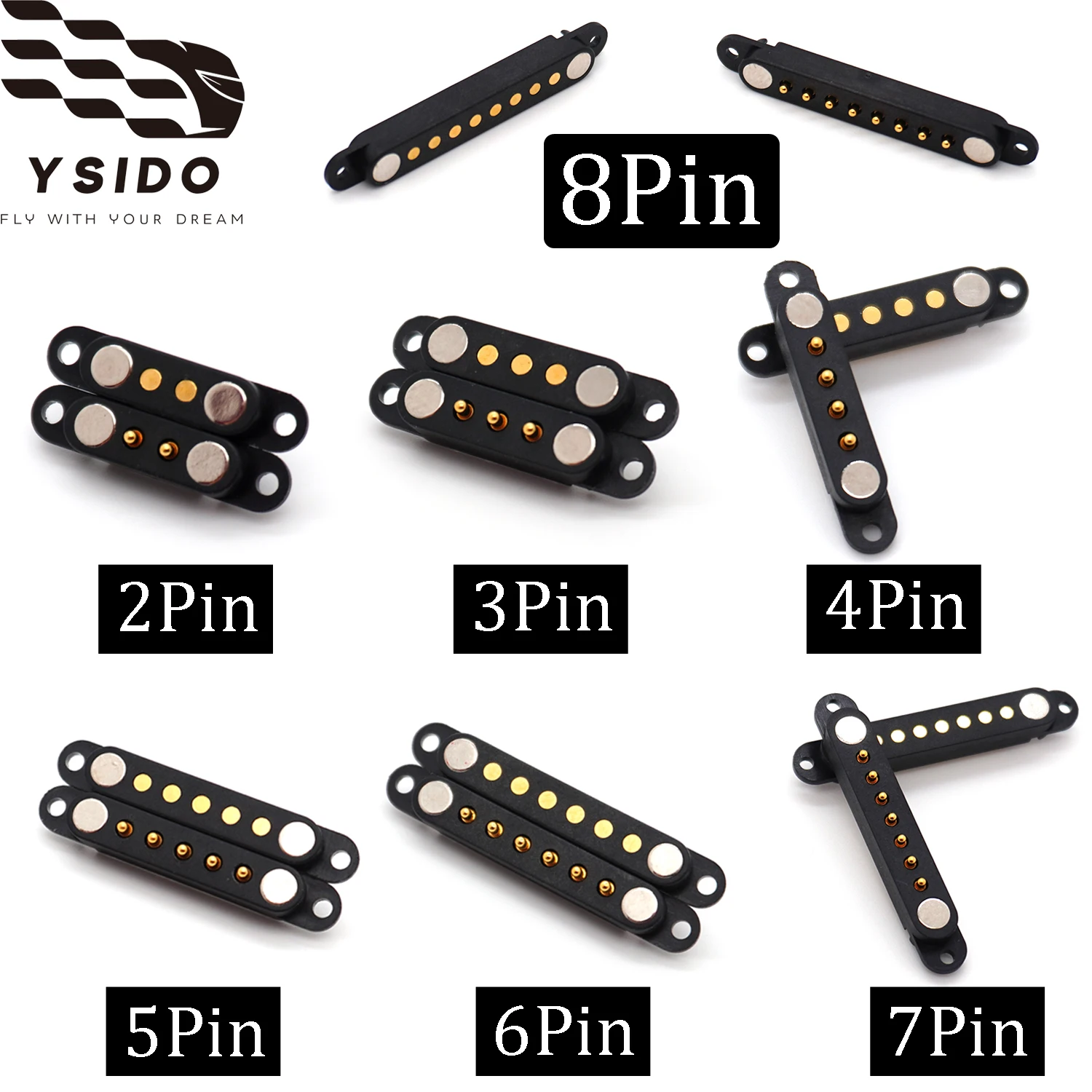 YSIDO 1/3/5 Paar DC Magnetischer Stecker-Buchse-Verbinder 2 3 4 5 6 7 8 Pin mit Ohren Magnetischer Pogo-Pin-Steckverbinder Stromanschluss Kontaktstreifen Image