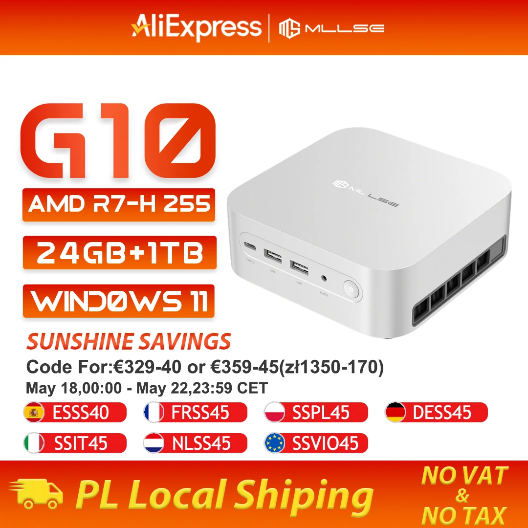 Mllse G10 Mini-PC Neuer AMD Ryzen 7 H 255 24GB RAM 1TB SSD Wi-Fi 6 BT5.2 USB4.0 Windows 11 Pro Gaming Desktop Mini-Computer