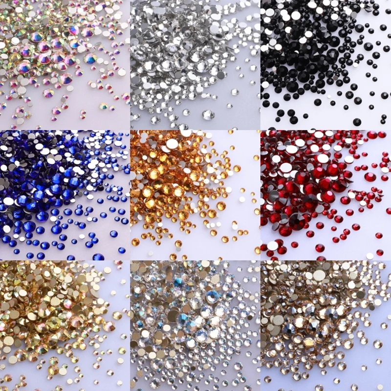 1440 Stück Mix-Größe Glas Flatback Strass Glitzer Kristall AB Runder Diamant Nicht Hotfix Kleber auf Stein für DIY Nail Art Dekoration Image