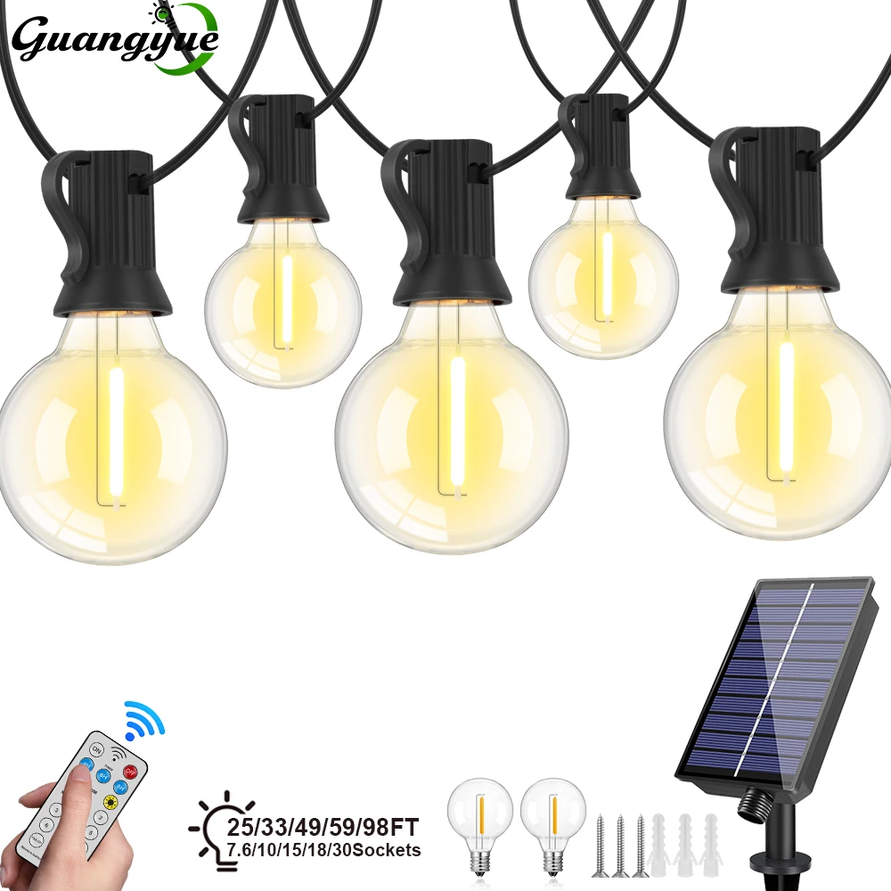 G40 Solar-Lichterkette für den Außenbereich, LED-Solar-Lichterkette, 24 V, kugelförmig, wasserdicht, Hängelichter für Garten, Hinterhof, Café