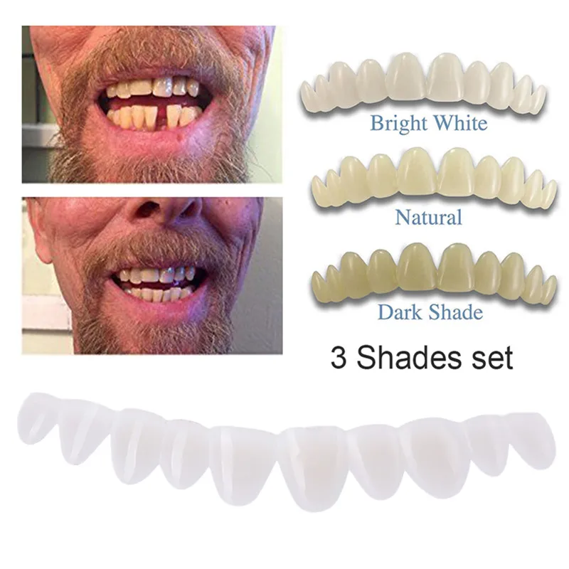 3 Shades /set Temporäre Dental Oral Falsche Zähne Zahnersatz Dentadura Perfekte Lächeln Veneers Fit Flex Prothese Paste Hosenträger Image