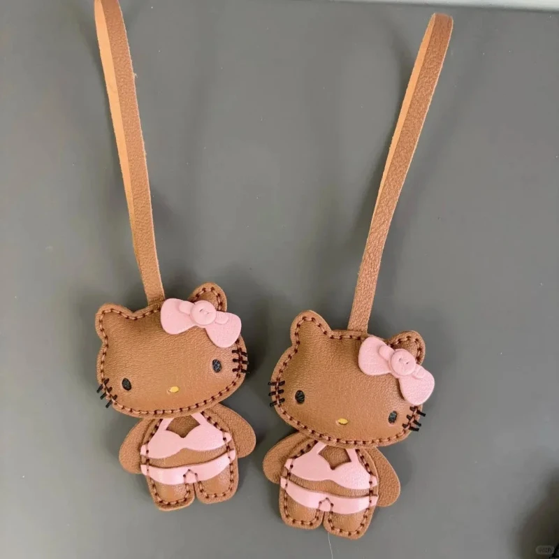 Sanrio Hello Kitty stilvoller, süßer, cartoonhafter, hochwertiger Rucksack, Schultasche, Schlüsselanhänger, Premium-Leder, Geburtstagsgeschenk