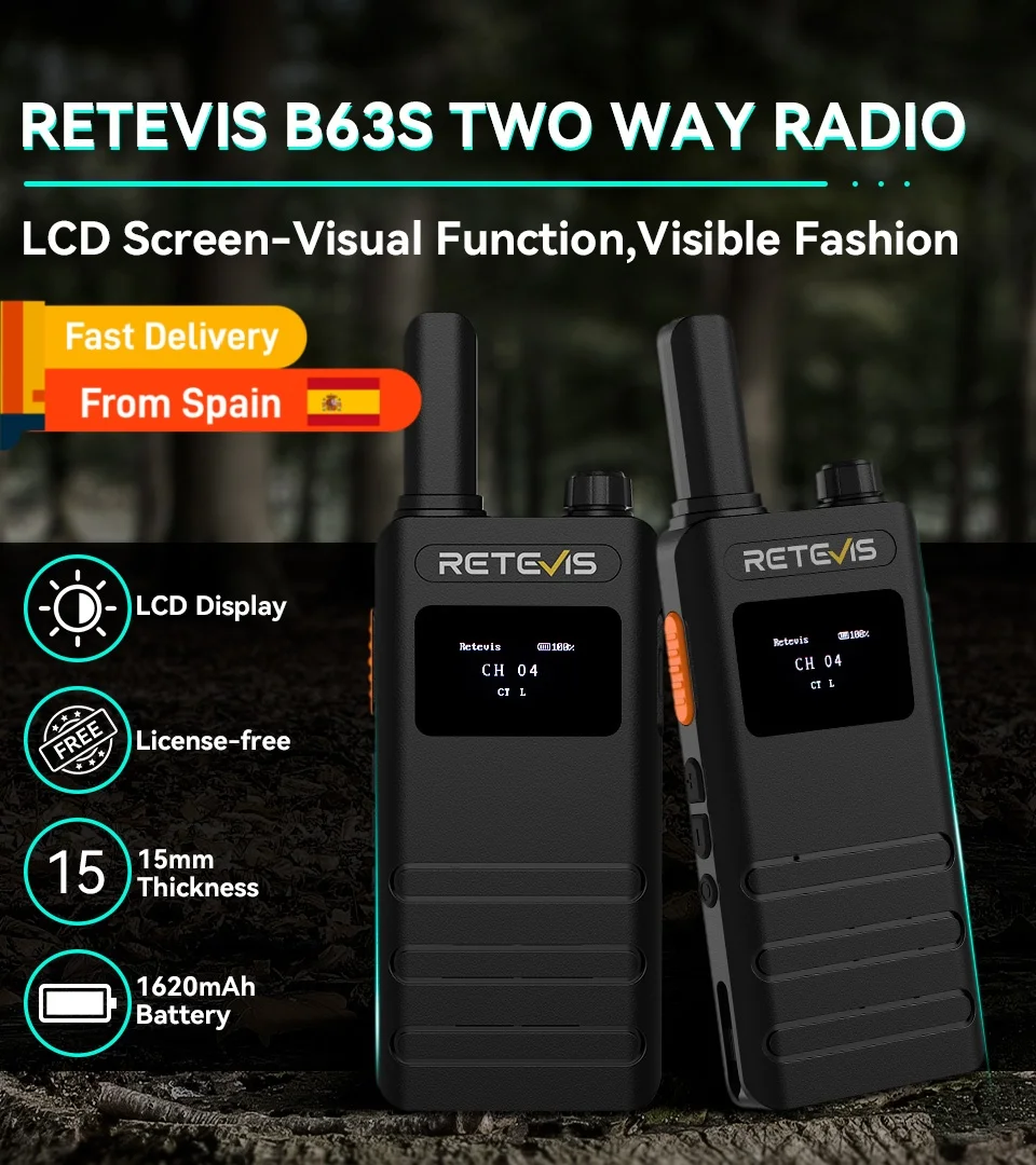 Retevis B63S PMR-Funkgerät, tragbares Zwei-Wege-Funkgerät mit LCD-Bildschirm und Notrufalarm für Restaurants und Hotels – Versand aus Spanien Image