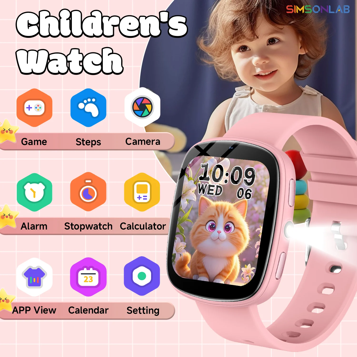 NEUE Smartwatch für Kinder, Touchscreen, Kamerasteuerung, 260 mAh, langer Akku, Taschenlampe, 22 Spiele, Lernen von Partner, Jungen und Mädchen, Geschenke Image