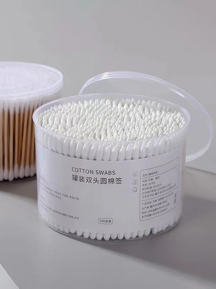 Ungefähr 500 Stück Einweg-Wattestäbchen-Box mit doppelendigem, rundem Kopf für Make-up-Entfernung, tägliche Reinigung, Tierpflege, vielseitig einsetzbar Image