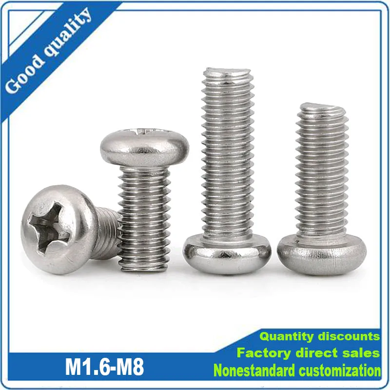 M 1,6 M2 M 2,5 M3 M 3,5 M4 M5 M6 M8 GB818-85 A2-70 304 Edelstahl Kreuz phillips Runde Pan Kopf Schraube Bolzen Image