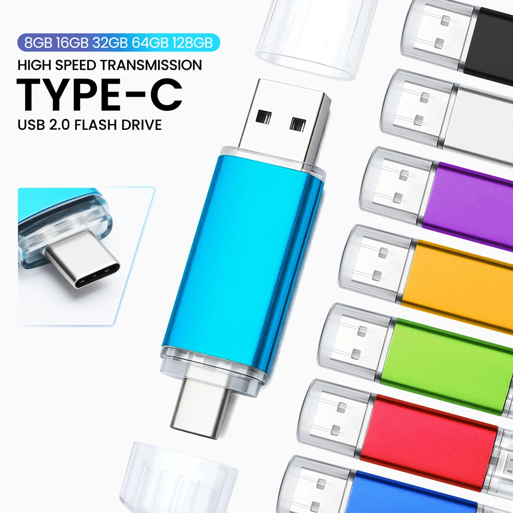 Silberner Metall-Clip USB und TYPE-C 2-in-1-Stift-Laufwerk 32GB Flash-Laufwerk 64G 128GB Farbiger U-Disk Geschenk-Schlüsselanhänger 4GB 8GB Speicherstick Image