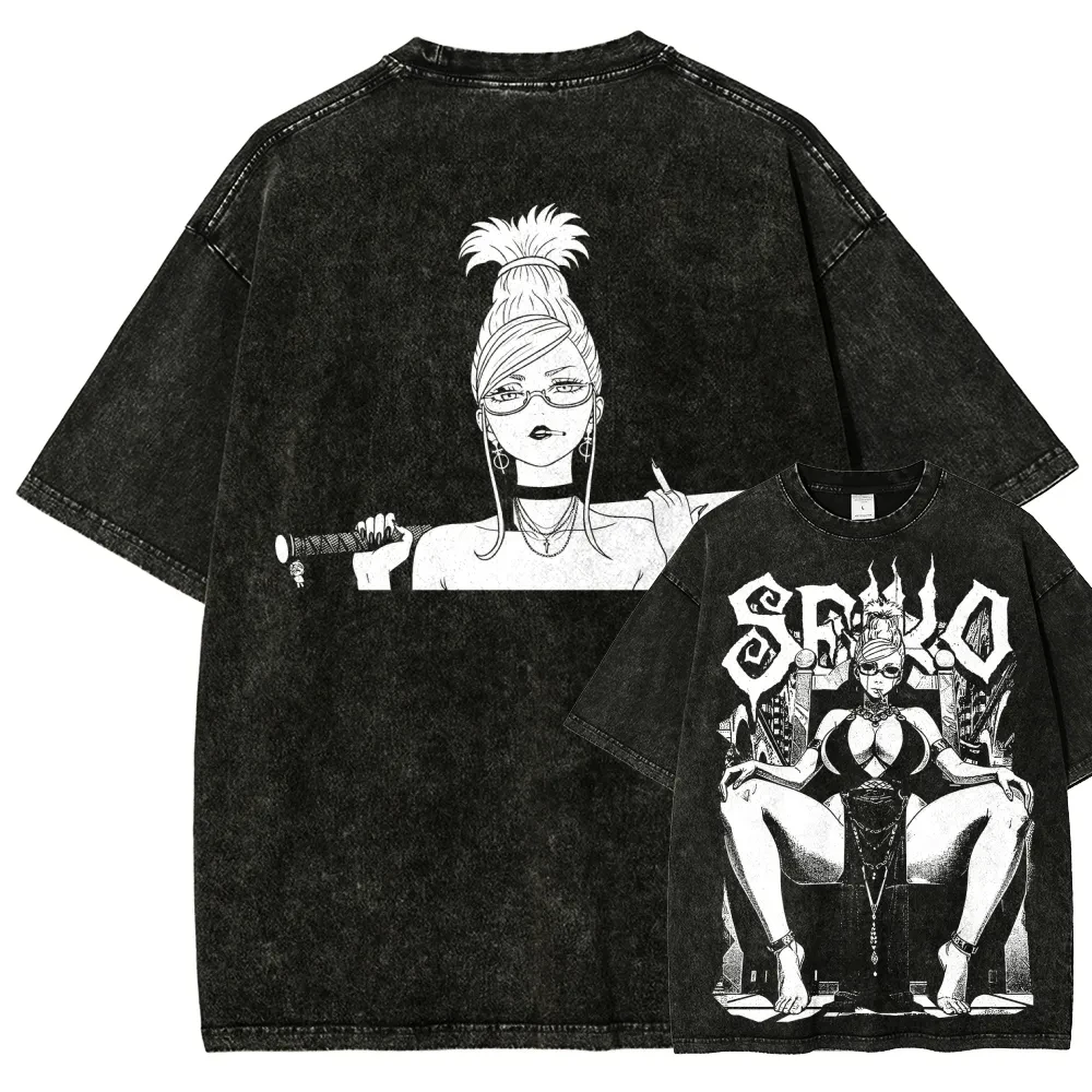 Japan Anime Dandadan Manga Lustige Grafik-Print T-Shirts Streetwear Hip Hop Harajuku Mode Tees Retro Gewaschene Baumwolle Gewaschene Oberteile