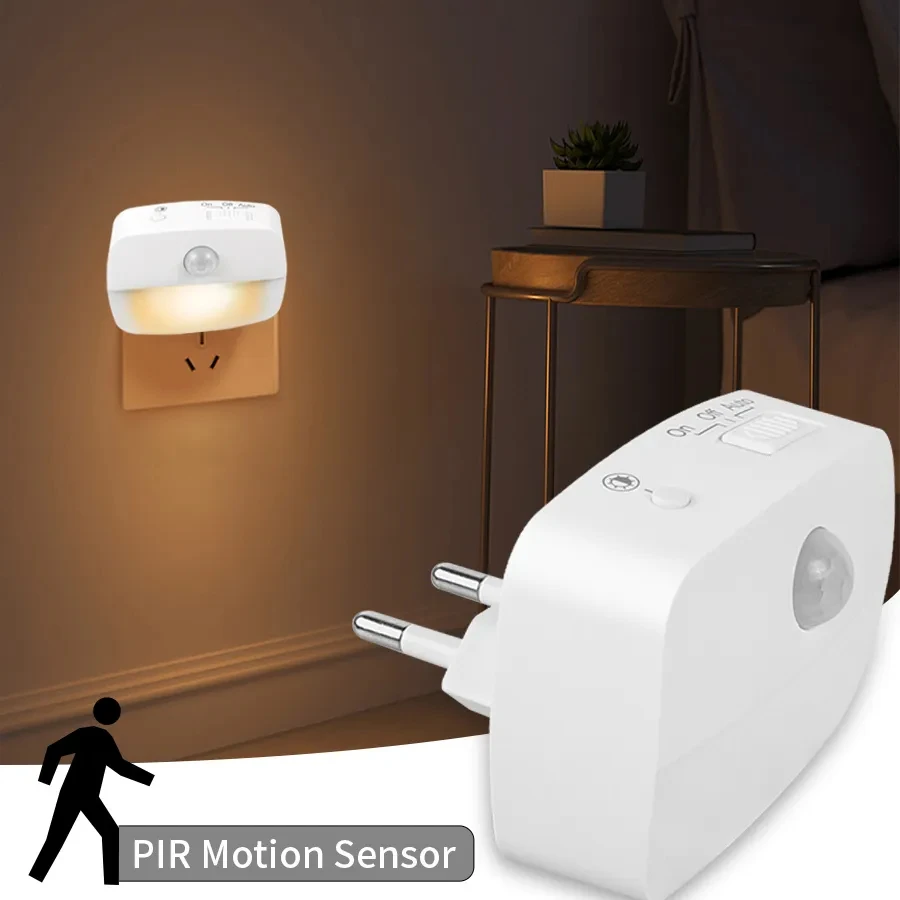 LED-Nachtlicht, Bewegungsmelder, 220 V, EU-Stecker, intelligentes Bewegungsmelder-Licht, warmes und weißes Licht, zweifarbige Nachtlampe