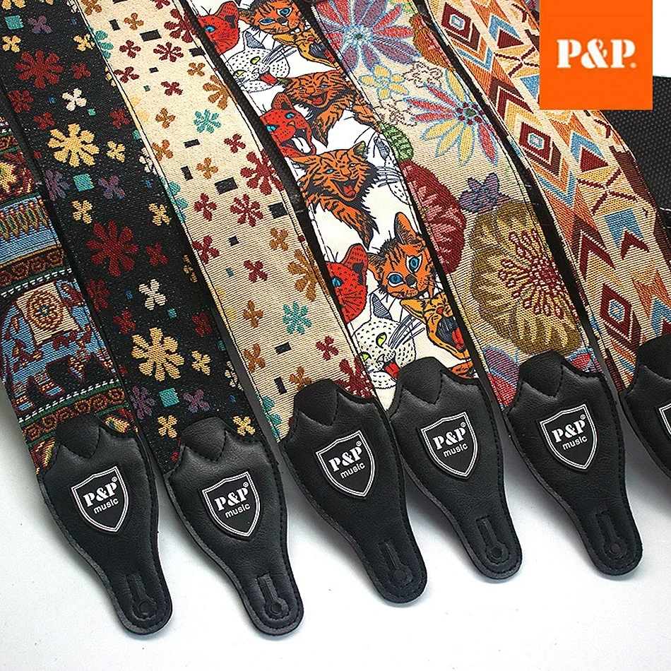 P&P Verstellbarer, bestickter Gitarrengurt aus Baumwolle, Verbreiterung und Verdickung für den Bassgurt für elektrische Akustikgitarre