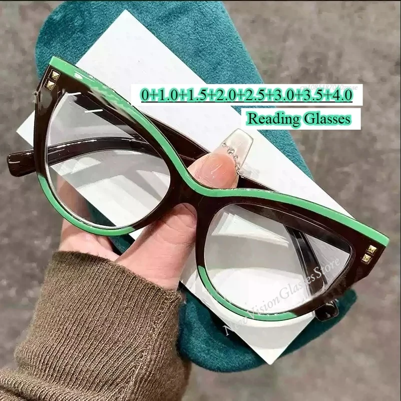 Damenmode Übergroße Lesebrille Unisex Luxusdesign Presbyopie Plus Dioptrien Retro Mode Weitsichtbrille 0+4,0 Image