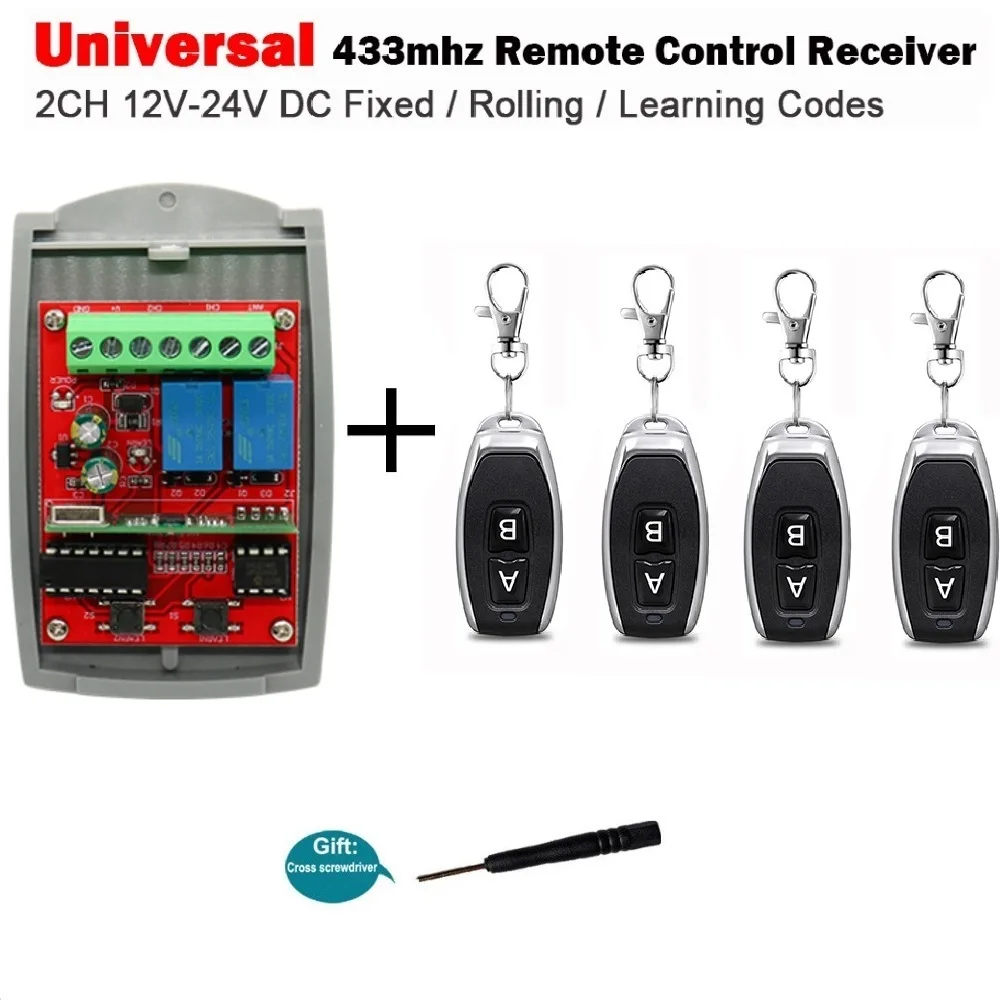 Universeller 2-Kanal 12V-24V Garagentor empfänger 433MHz Schalter Sender Befehl Tor Türöffner 433,92 MHz fester Rollcode Image