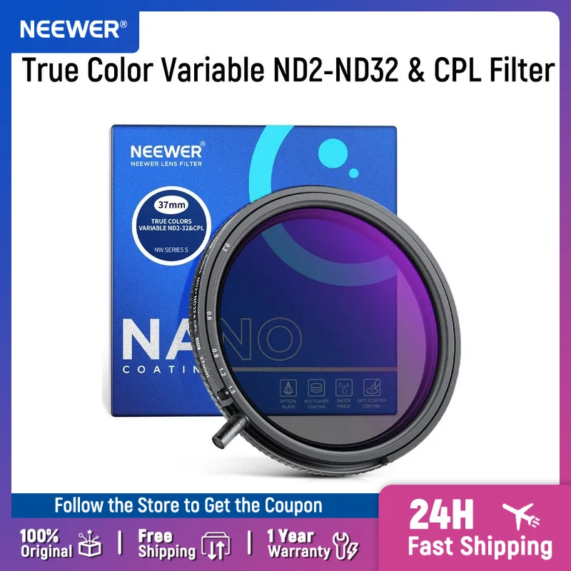 NEEWER 67 mm True Colors Variabler ND&CPL-Filter ND2-ND32 & ND3-64, 2-in-1 einstellbarer, begrenzter Neutraldichte- und CPL-Filter Image