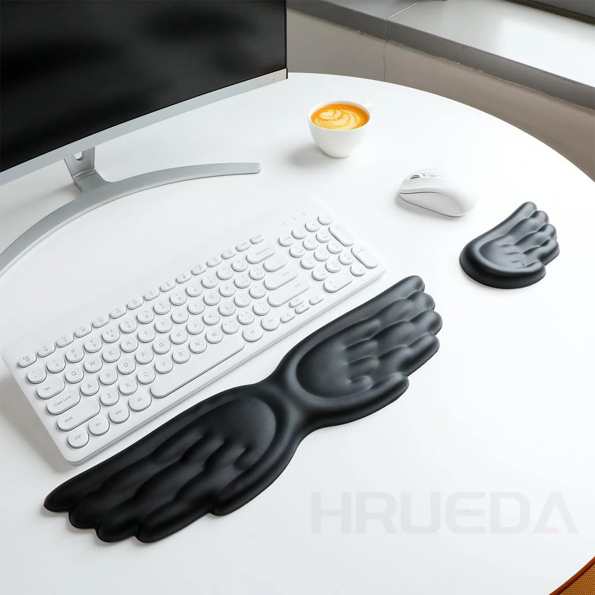 Flügelförmige Tastatur Maus Handgelenkauflage Memory Foam Anti-Rutsch-Silikon Ergonomischer Handgelenkschutz Tischmatte Mauspad-Set Image