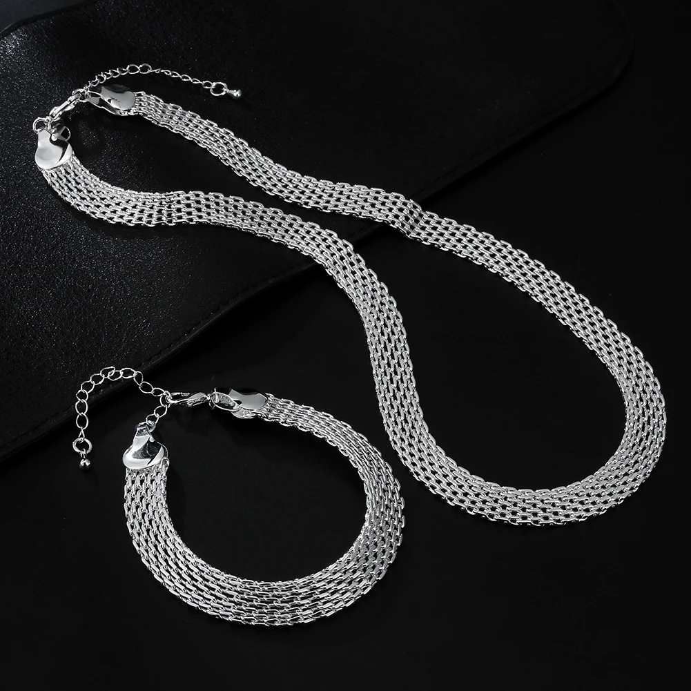 925 Sterling silber hohe qualität Net kette Armbänder halsketten für frauen fashion party hochzeit zubehör schmuck sets geschenke Image