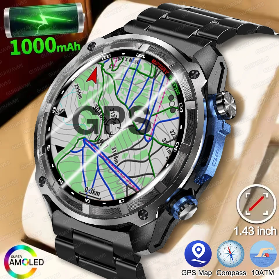 T-Rex3 Pro GPS Offline-Karte 1000mAh Akku Smartwatch mit integrierter Schwimmsportuhr 10ATM Wasserdicht 4GB Outdoor-Militäruhren