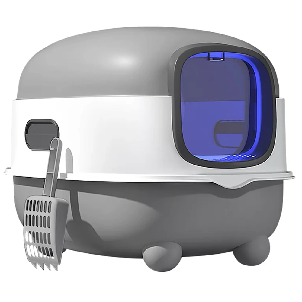Geschlossenes Katzentoilette, UV-Sterilisation und Desinfektion, Toilette zu Hause, mit Spaten, Taschen-Deodorant und USB, Tragfähigkeit 8 kg, grau/grün Image