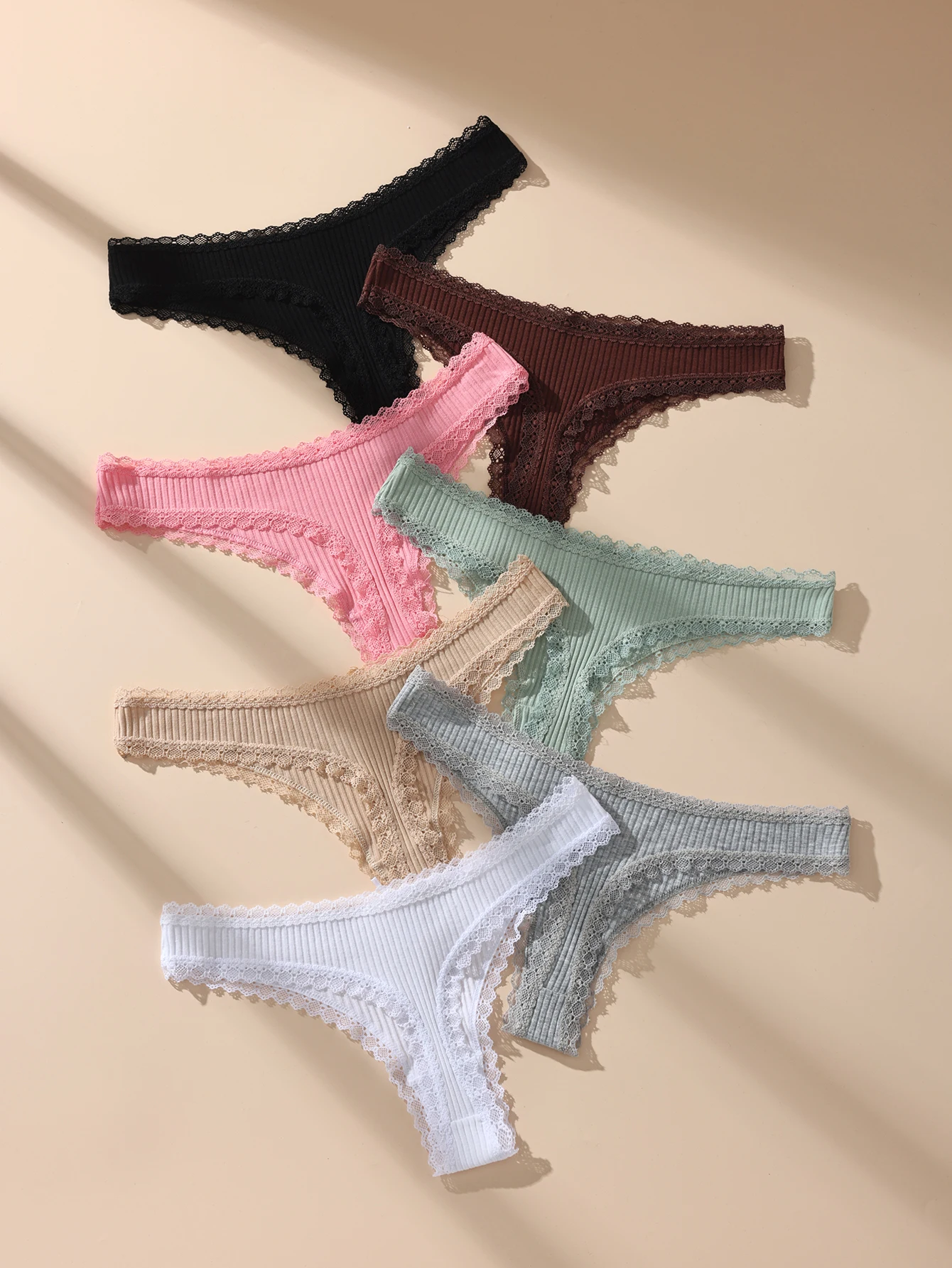 7 Teile/satz Frauen Thongs Höschen Baumwolle Sexy Spitze Unterwäsche Tanga Solide T Zurück Hosen Weiche Unterhose G-Strings Weibliche Dessous S-XL Image