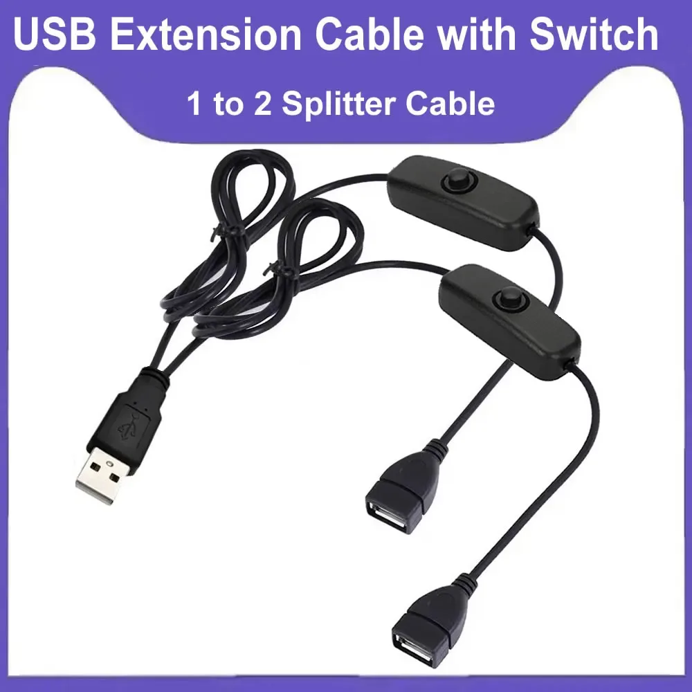 1 bis 2 USB-Stromverlängerungskabel mit zwei Ein-/Aus-Schaltern, USB-Stecker auf Buchse, Splitter-Ladekabel für LED-Lampe/Lüfter/LED-Streifen usw Image