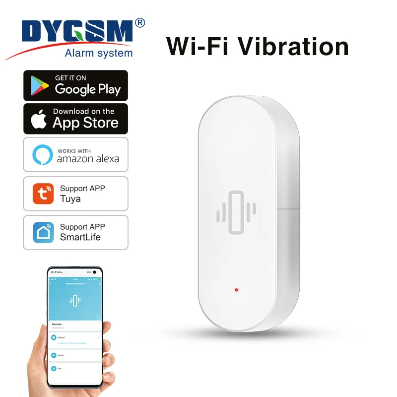 Tuya WiFi-Vibrationssensor, empfindliche Erkennung, intelligente Warnungen, intelligentes Leben vor Sicherheit, kompatibel mit Alexa/Google Home. Image