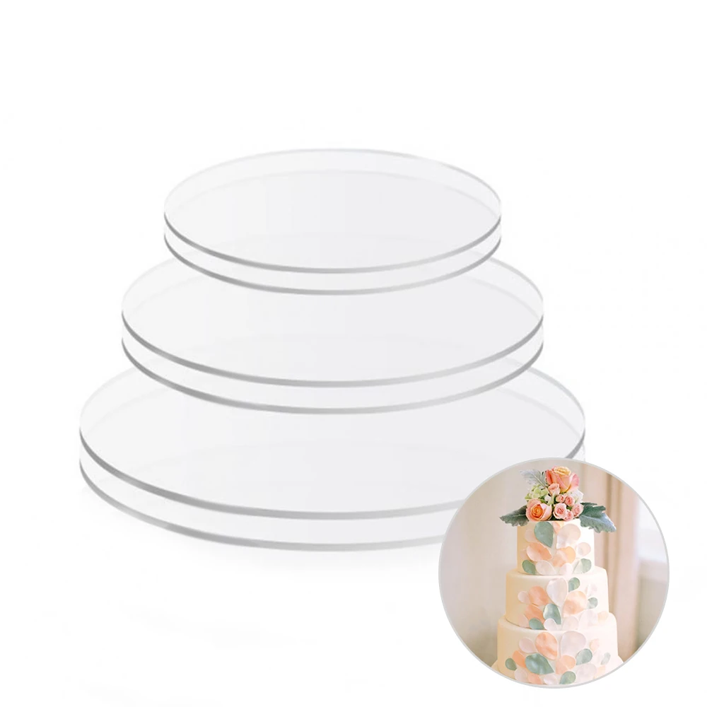 2 stücke Acryl Runde Kuchen Disc 4/6/8/10 zoll Wiederverwendbare Alles Gute Zum Geburtstag Kuchen Grundplatte DIY Kuchen Werkzeuge Image