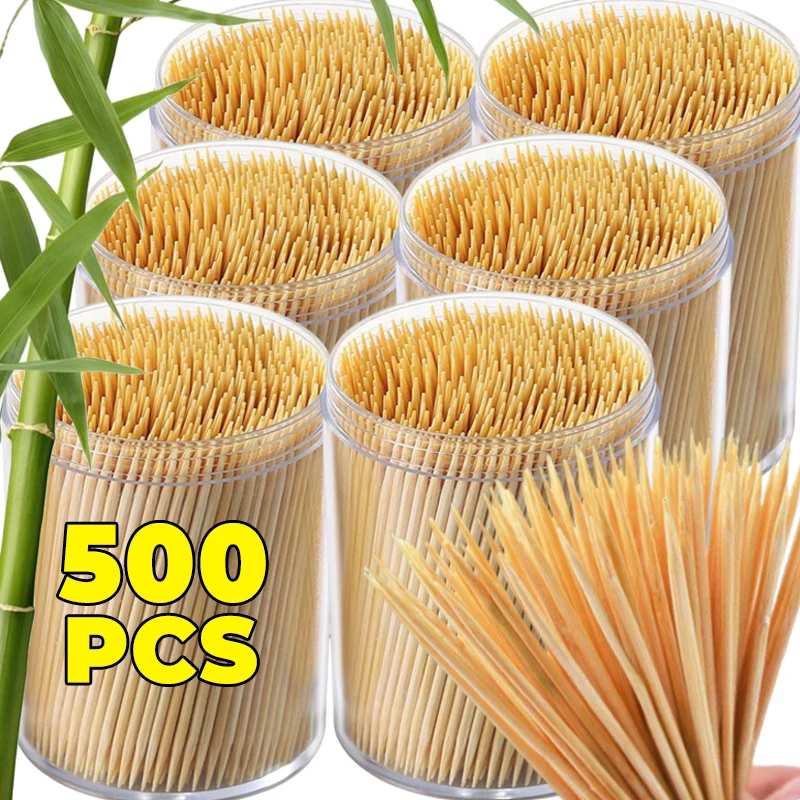 500PCS Einweg Bambus Zahnstocher Doppelköpfige Picks Obst Dessert Picks Home Küche Restaurant Tragbare Zähne Reinigung Werkzeug Image